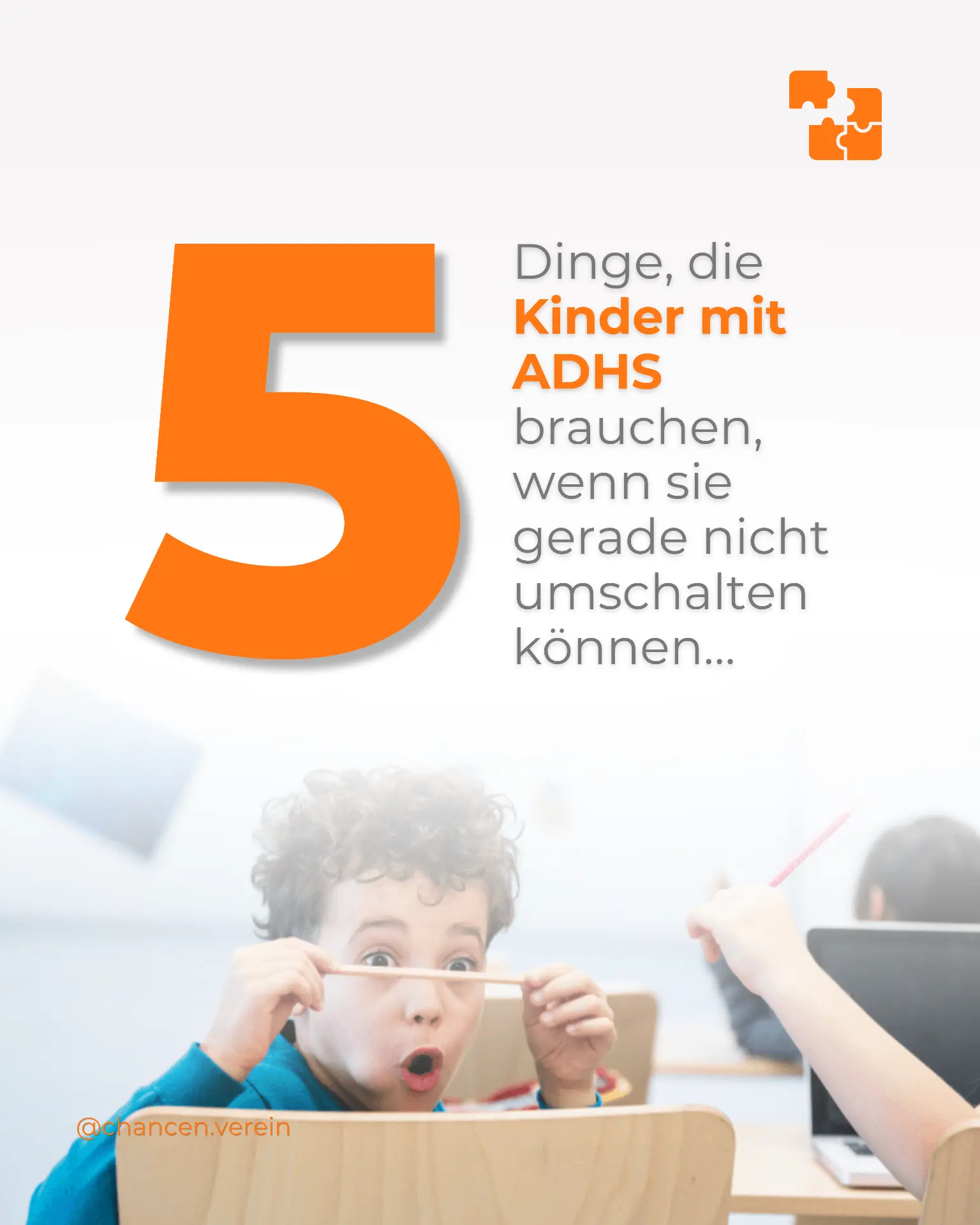 Grafik mit der Überschrift: 5 Dinge, die Kinder mit ADHS brauchen, wenn sie gerade nicht umschalten können